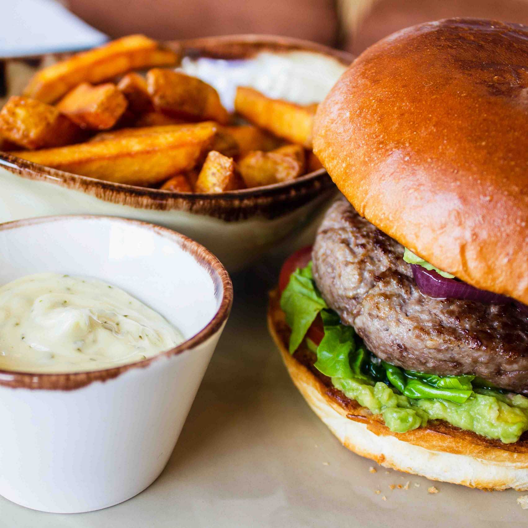 burger with fries